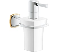 Дозатор жидкого мыла Grohe Grandera керамический, с держателем, хром/золото 40627IG0