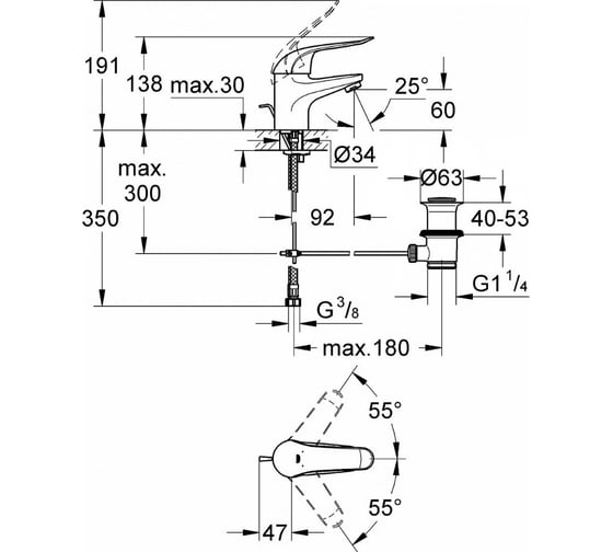 Смеситель для раковины Grohe Euroeco Special с донным клапаном, хром 32763000