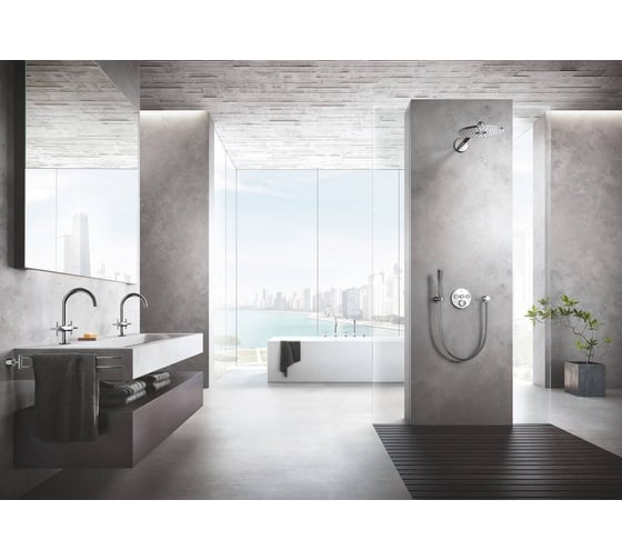 Смеситель для ванны Grohe Atrio двухвентильный, на 5 отверстий, на край ванны, хром 19923003