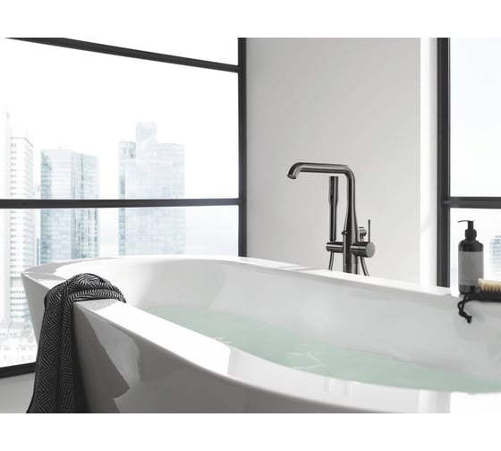 Внешняя часть смесителя для ванны Grohe Essence напольного монтажа, темный графит матовый 23491AL1