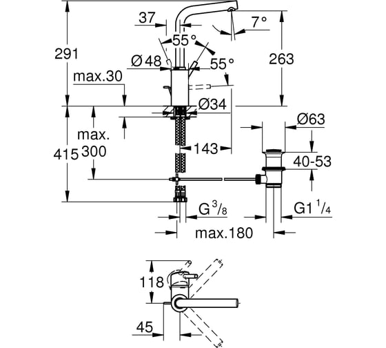 Смеситель для раковины Grohe Concetto с высоким изливом, хром 23739002