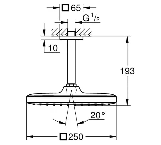 Верхний душ и душевой кронштейн Grohe потолочный 142 мм 26688000 tempesta cube 250 00000093625