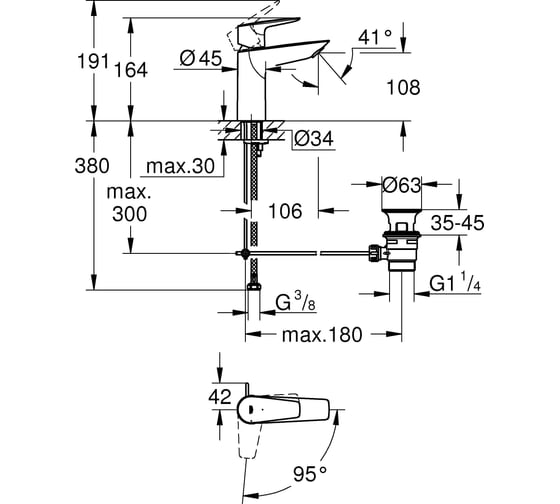 Смеситель для раковины Grohe 23758001 bauedge 00000087866