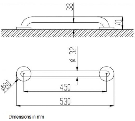 Прямой поручень NOFER 450 мм., глянцевый 15054.45.B