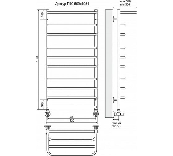 Водяной полотенцесушитель Terminus Арктур с полкой П10 500*1031