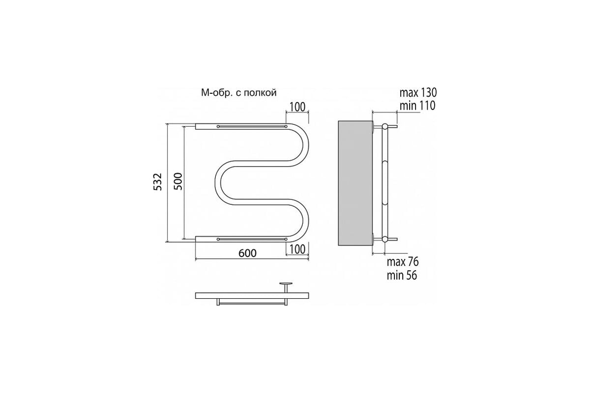 Водяной полотенцесушитель Terminus М-образный с полкой 500*600 ...