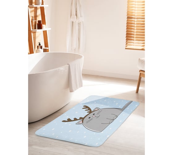 Коврик для ванной комнаты и туалета противоскользящий JOYARTY "Котик с рогами" 60х100 см bath_37641_60x100