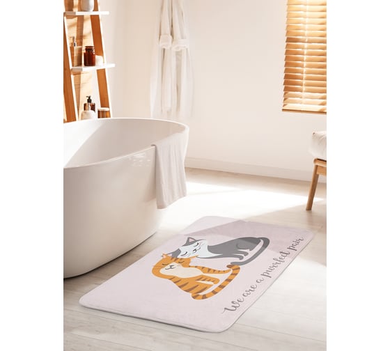 Коврик для ванной комнаты и туалета противоскользящий JOYARTY "Лучшая пара котиков" 60х100 см bath_92004_60x100 1