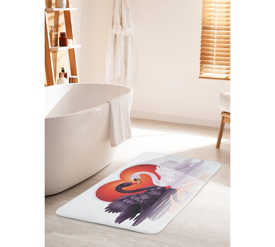 Коврик для ванной комнаты и туалета противоскользящий JOYARTY "Два лебедя" 60х100 см bath_91939_60x100 1