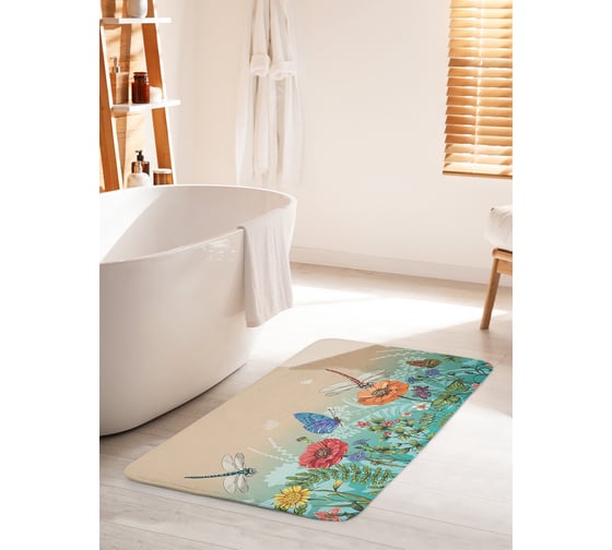 Коврик для ванной комнаты и туалета противоскользящий JOYARTY "Крылатые над цветами" 60х100 см bath_67259_60x100 1