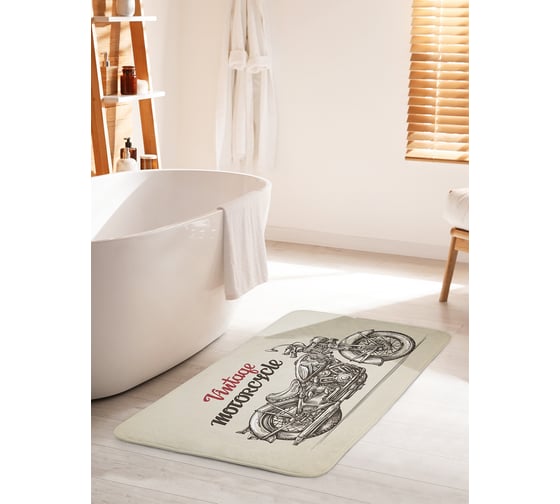 Коврик для ванной комнаты и туалета противоскользящий JOYARTY "Исторический мотоцикл" 60х100 см bath_70512_60x100 1