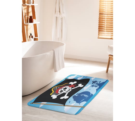 Коврик для ванной комнаты и туалета противоскользящий JOYARTY "Пиратский флаг над островом" 60х100 см bath_38229_60x100 1
