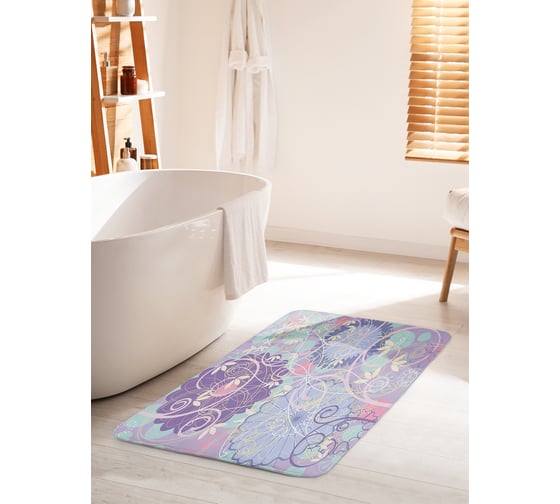 Коврик для ванной комнаты и туалета противоскользящий JOYARTY "Спирали с цветами" 60х100 см bath_30900_60x100 1