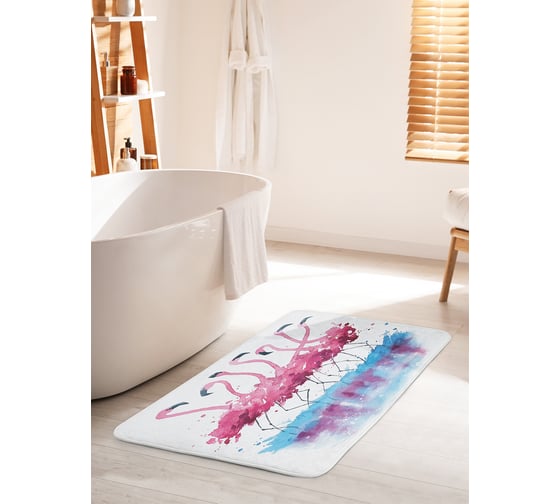 Коврик для ванной комнаты и туалета противоскользящий JOYARTY "Фламинго акварелью" 60х100 см bath_25199_60x100 1