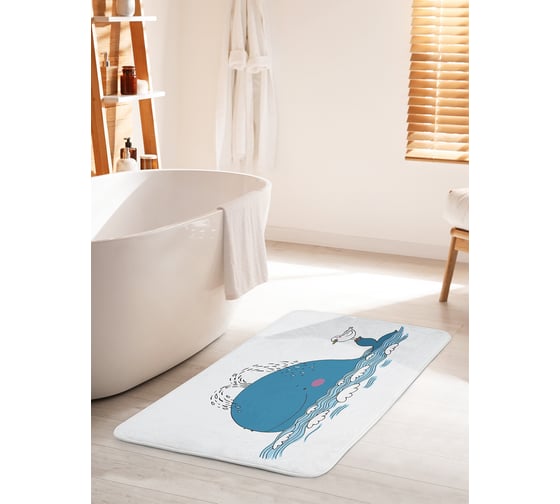 Коврик для ванной комнаты и туалета противоскользящий JOYARTY "Кит и чайка" 60х100 см bath_59814_60x100 1