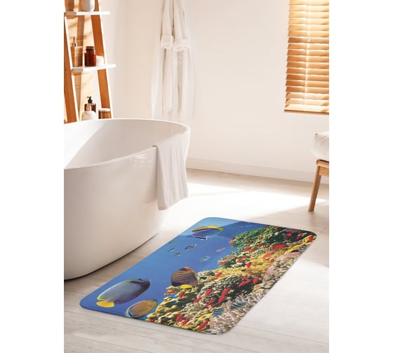 Коврик для ванной комнаты и туалета противоскользящий JOYARTY "Рыбные холмы" 60х100 см bath_9233_60x100 1
