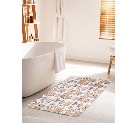Коврик для ванной комнаты и туалета противоскользящий JOYARTY "Свинка-спортсмен" 60х100 см bath_10429_60x100 1