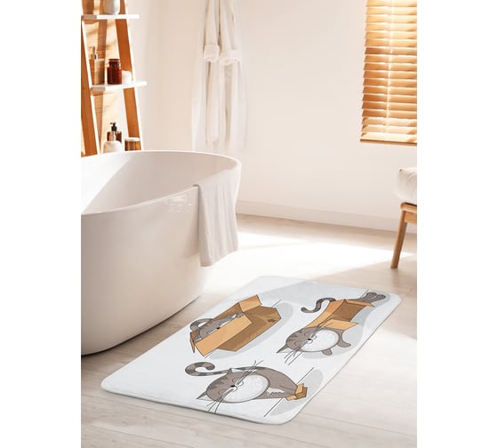 Коврик для ванной комнаты и туалета противоскользящий JOYARTY "Коты и коробки" 60х100 см bath_15572_60x100 1