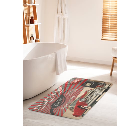 Коврик для ванной комнаты и туалета противоскользящий JOYARTY "Заправочная станция" 60х100 см bath_18230_60x100 1