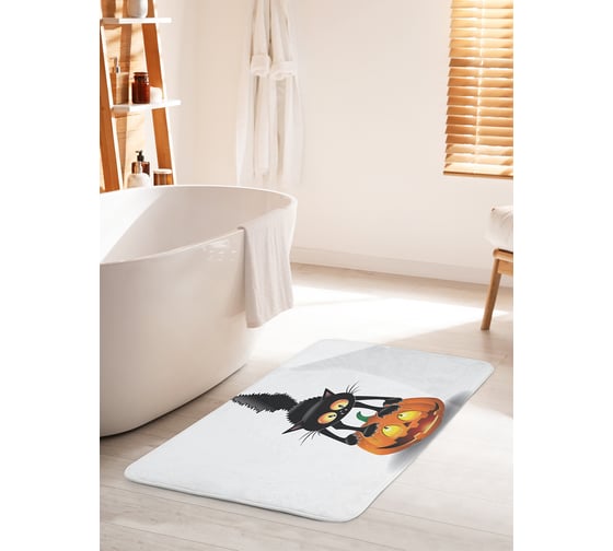 Коврик для ванной комнаты и туалета противоскользящий JOYARTY "Кот на тыкве" 60х100 см bath_18809_60x100 1