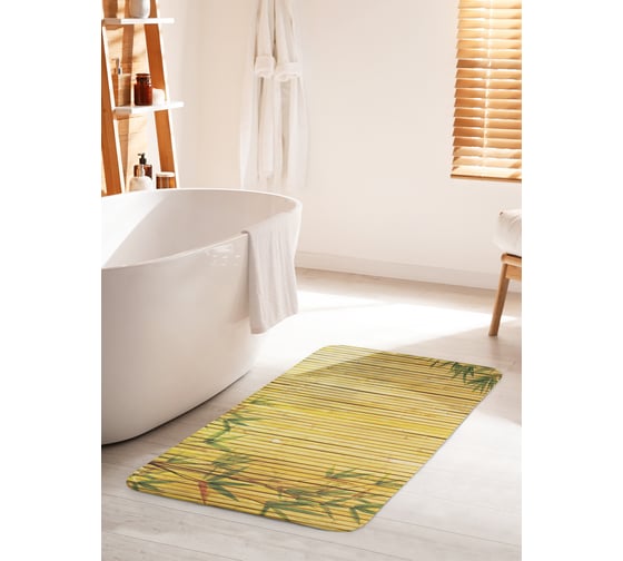 Коврик для ванной комнаты и туалета противоскользящий JOYARTY "Бамбуковое заграждение с листьями" 60х100 см bath_15766_60x100 1