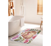 Коврик для ванной комнаты и туалета противоскользящий JOYARTY "Медведь в цветах" 60х100 см bath_14555_60x100