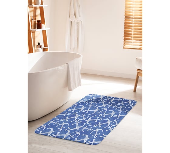 Коврик для ванной комнаты и туалета противоскользящий JOYARTY "Морские узоры с якорями" 60х100 см bath_15942_60x100 1