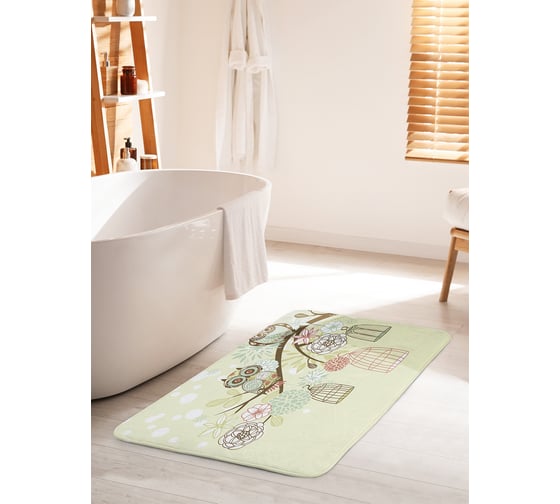 Коврик для ванной комнаты и туалета противоскользящий JOYARTY "Испуганные совы" 60х100 см bath_10825_60x100