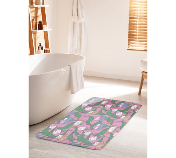 Коврик для ванной комнаты и туалета противоскользящий JOYARTY "Цветочные коты" 60х100 см bath_423845_60x100 1