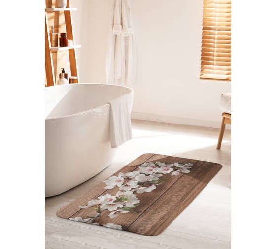 Коврик для ванной комнаты и туалета противоскользящий JOYARTY "Цветущая ветка на полу" 60х100 см bath_80050_60x100 1