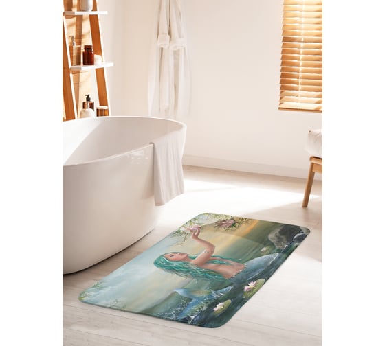 Коврик для ванной комнаты и туалета противоскользящий JOYARTY "Русалка и цветок" 60х100 см bath_62722_60x100 1