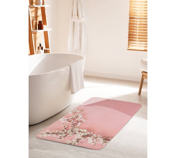 Коврик для ванной комнаты и туалета противоскользящий JOYARTY "Цветы вишни" 60х100 см bath_80048_60x100 1