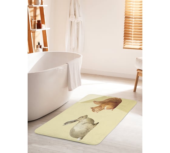 Коврик для ванной комнаты и туалета противоскользящий JOYARTY "Кролик и белочка" 60х100 см bath_104632_60x100 1