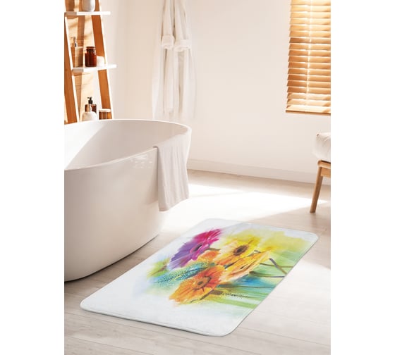 Коврик для ванной комнаты и туалета противоскользящий JOYARTY "Букет герберов" 60х100 см bath_74212_60x100 1