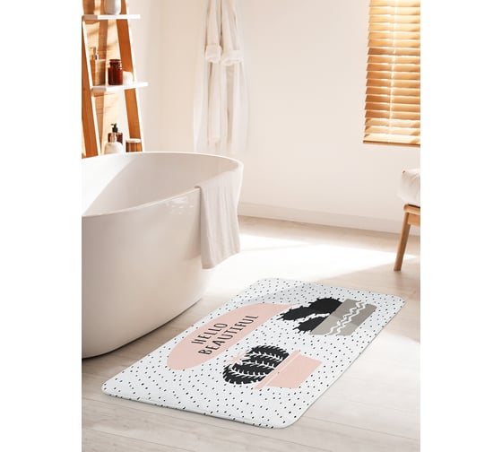 Коврик для ванной комнаты и туалета противоскользящий JOYARTY "Влюбленный кактус" 60х100 см bath_91985_60x100 1