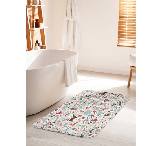 Коврик для ванной комнаты и туалета противоскользящий JOYARTY "Новогодние олени" 60х100 см bath_185481_60x100 1