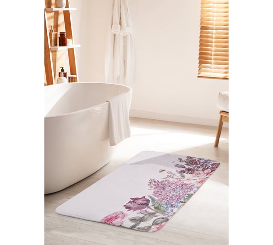 Коврик для ванной комнаты и туалета противоскользящий JOYARTY "Цветы акварелью" 60х100 см bath_378488_60x100 1