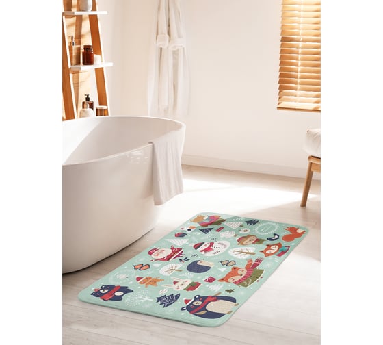 Коврик для ванной комнаты и туалета противоскользящий JOYARTY "Новогодние зверюшки" 60х100 см bath_380868_60x100 1