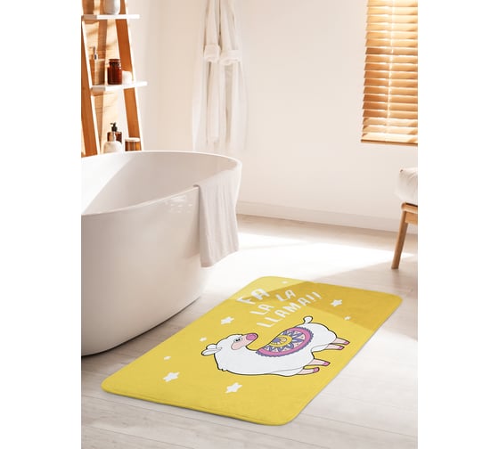 Коврик для ванной комнаты и туалета противоскользящий JOYARTY "Поющая лама" 60х100 см bath_128637_60x100 1