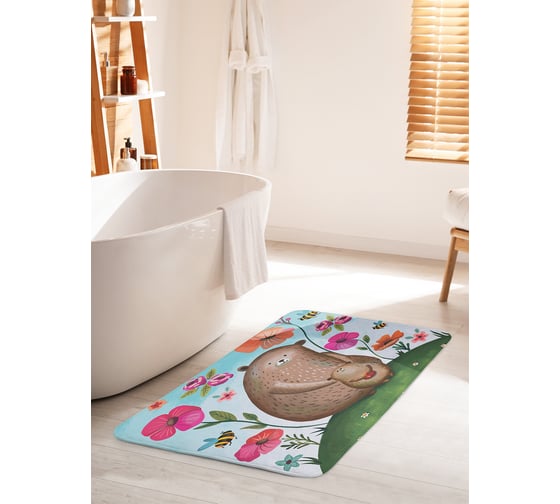 Коврик для ванной комнаты и туалета противоскользящий JOYARTY "Мама медведица и медвежонок" 60х100 см bath_378650_60x100 1