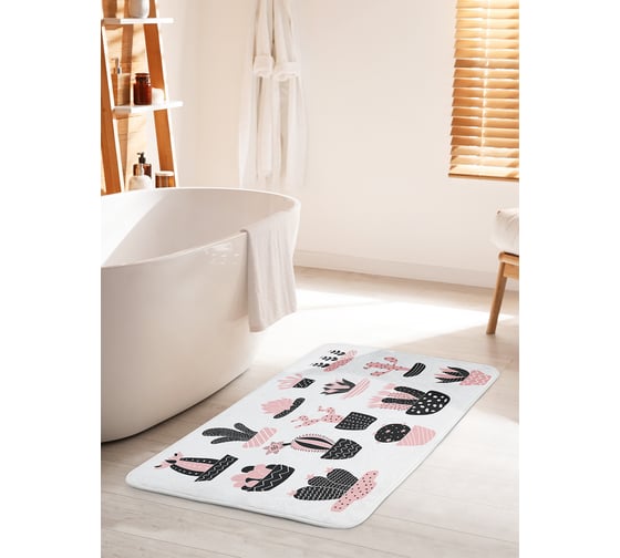 Коврик для ванной комнаты и туалета противоскользящий JOYARTY "Стилизованный кактус графика" 60х100 см bath_59460_60x100 1