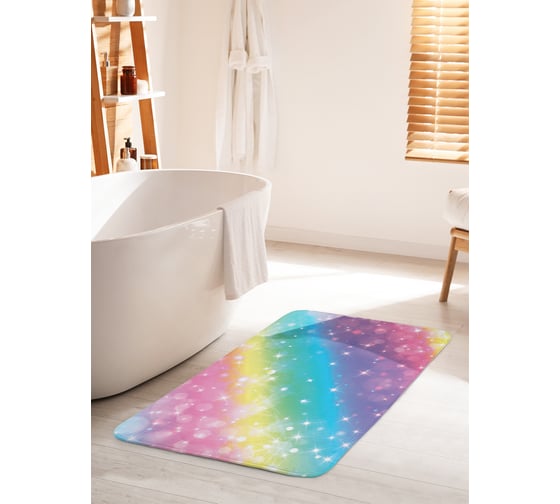 Коврик для ванной комнаты и туалета противоскользящий JOYARTY "Радужное сияние" 60х100 см bath_290642_60x100 1