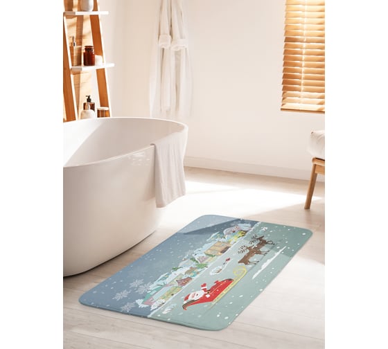 Коврик для ванной комнаты и туалета противоскользящий JOYARTY "Дед Мороз к нам мчится" 60х100 см bath_419857_60x100 1