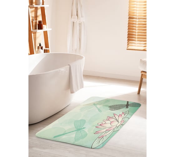 Коврик для ванной комнаты и туалета противоскользящий JOYARTY "Стрекозы над лилией" 60х100 см bath_61937_60x100 1