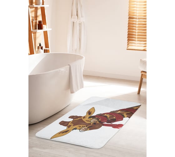 Коврик для ванной комнаты и туалета противоскользящий JOYARTY "Любопытство жирафа" 60х100 см bath_9554_60x100 1