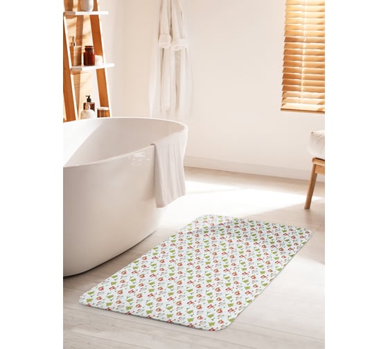 Коврик для ванной комнаты и туалета противоскользящий JOYARTY "Дед Мороз с гномами" 60х100 см bath_78069_60x100 1