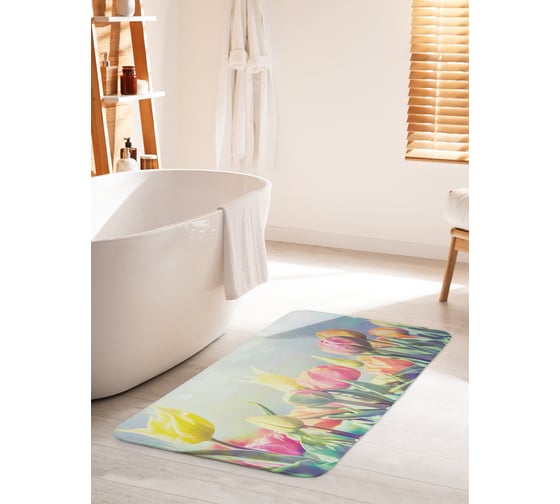 Коврик для ванной комнаты и туалета противоскользящий JOYARTY "Весенние тюльпаны" 60х100 см bath_38072_60x100 1