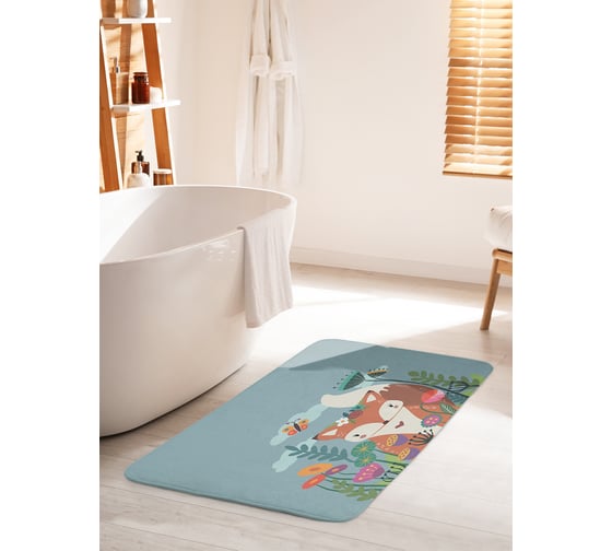 Коврик для ванной комнаты и туалета противоскользящий JOYARTY "Лисенок спрятался в цветах" 60х100 см bath_385265_60x100 1