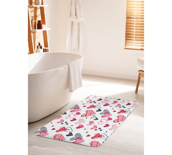 Коврик для ванной комнаты и туалета противоскользящий JOYARTY "Романтичные сердечки" 60х100 см bath_29830_60x100 1