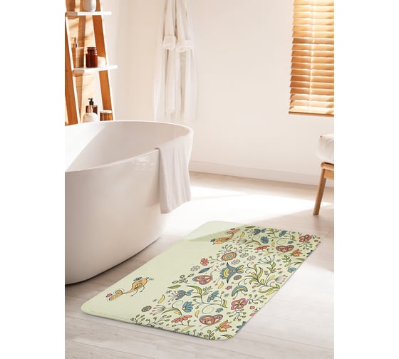 Коврик для ванной комнаты и туалета противоскользящий JOYARTY "Птички на полянке" 60х100 см bath_53153_60x100 1